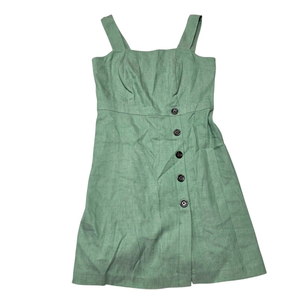 Ann Taylor Dress Women 8 Green Linen Blend Button Front Sleeveless Sheath Casual